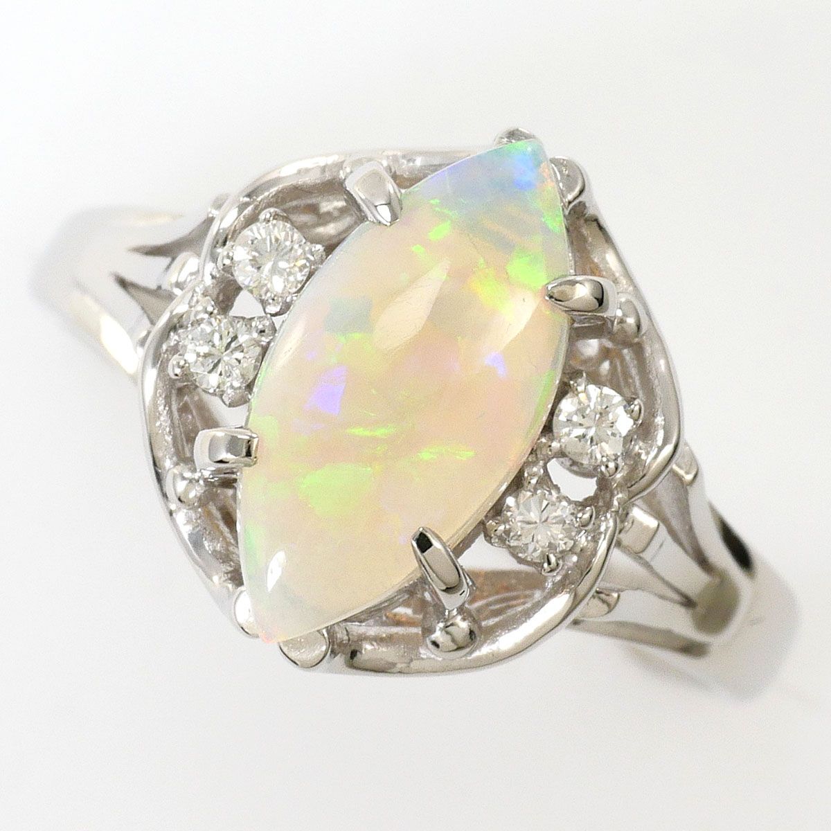 PT900/プラチナ リング・指輪 10号 オパール 0.83ct ダイヤモンド 0.08ct カード鑑別書 総重量約5.3g