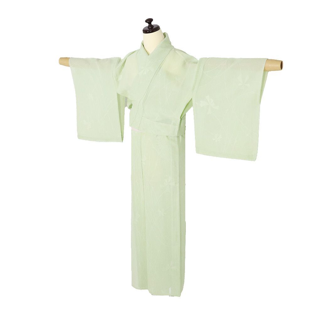紋紗 色無地 正絹 薄緑 花柄 7号 SSサイズ ki32263 未使用品 盛夏 夏