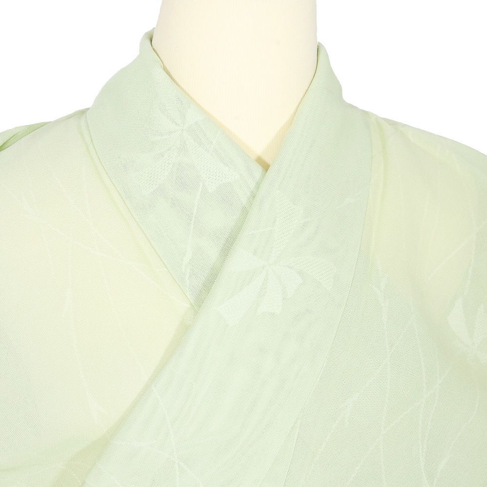 紋紗 色無地 正絹 薄緑 花柄 7号 SSサイズ ki32263 未使用品 盛夏 夏