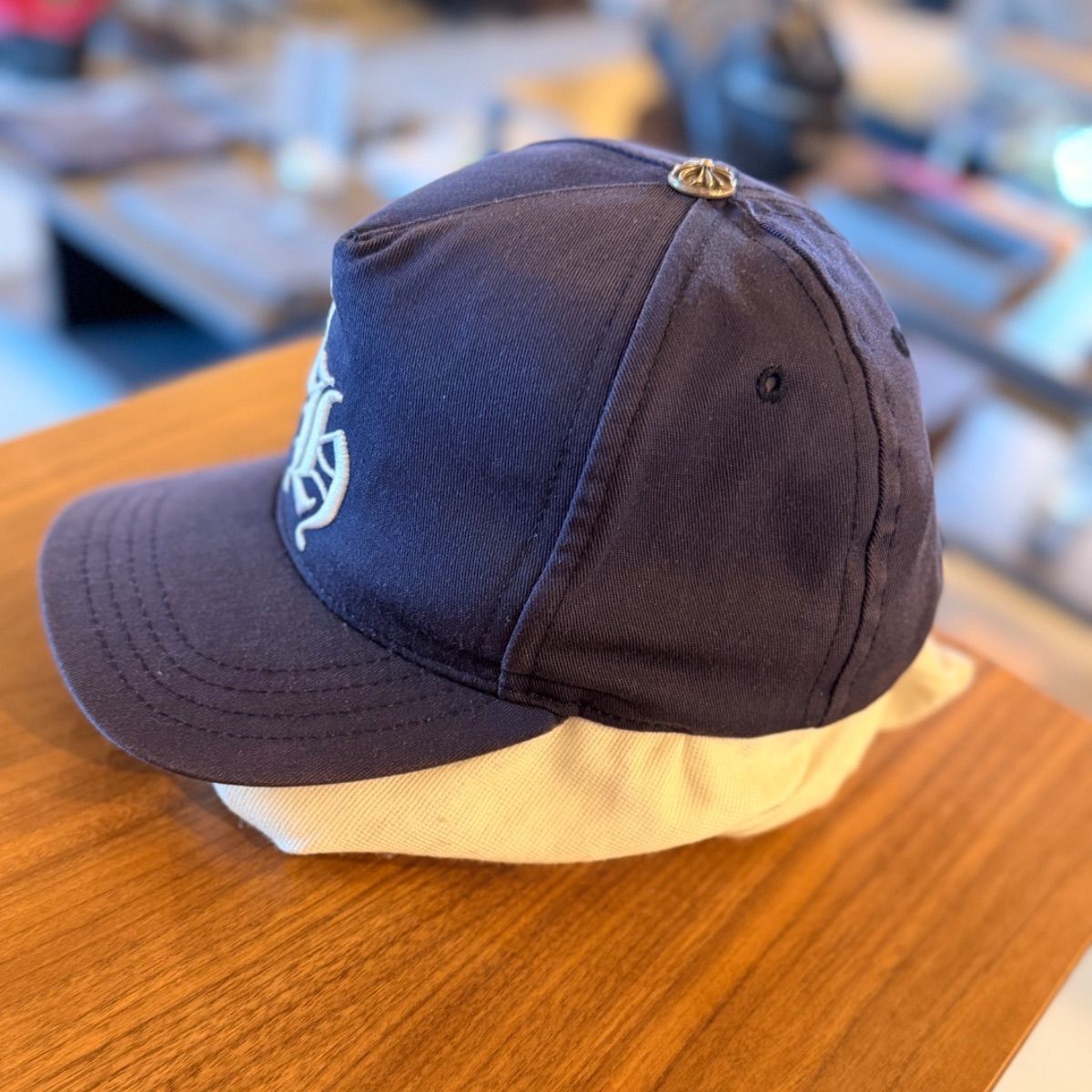 正規 美品】Chrome Hearts クロスボタン キャップ ネイビー シルバー 