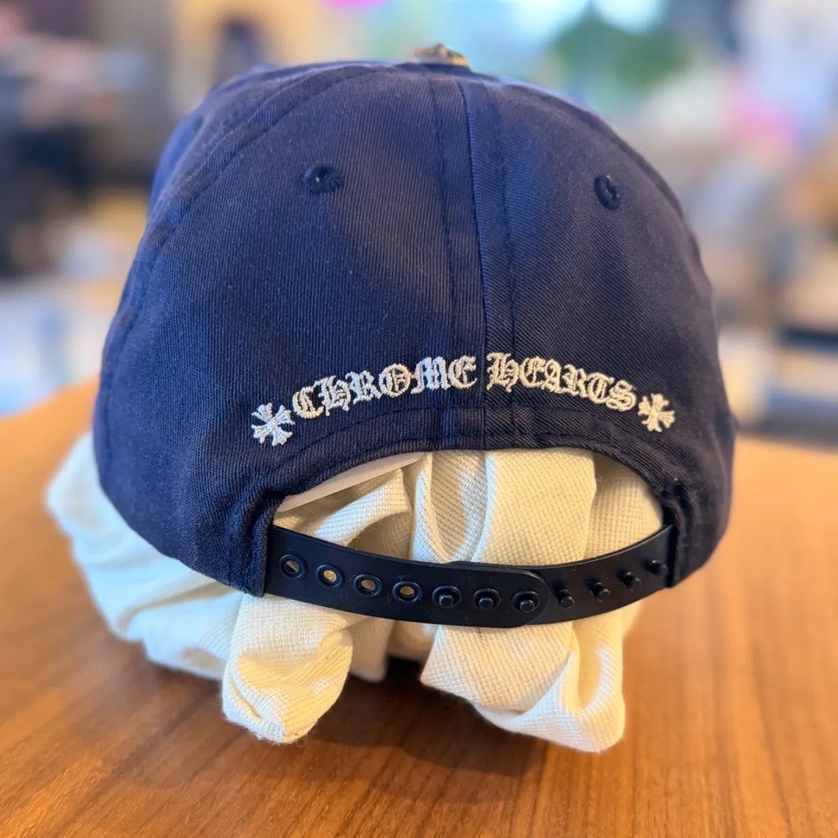 正規 美品】Chrome Hearts クロスボタン キャップ ネイビー シルバー 