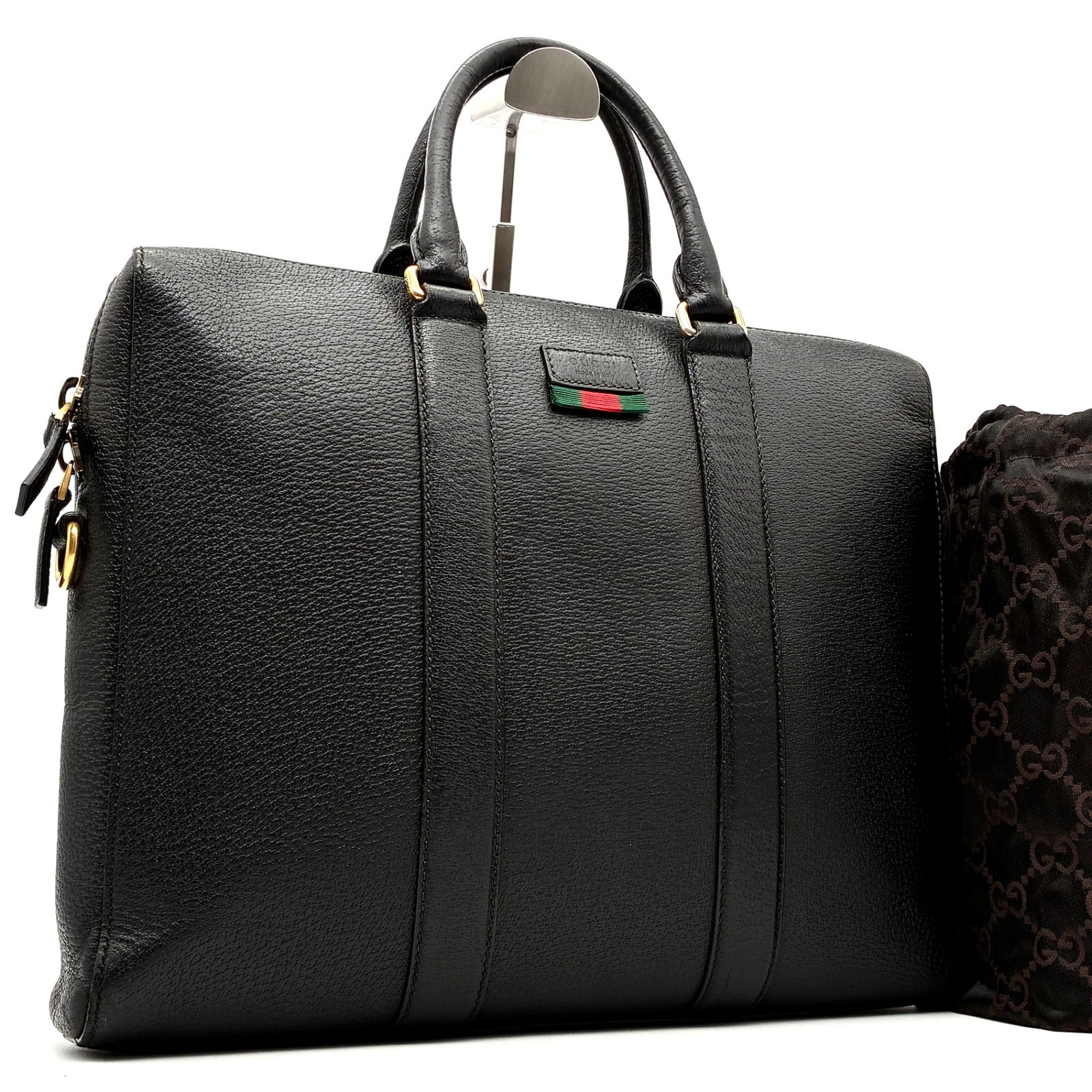GUCCI グッチ ウェブライン シェリーライン ビジネスバッグ ブリーフケース ブラック 黒 レザー シボ革 本革 鞄 A4収納 PC収納 通勤 営業 書類かばん メンズ 父の日 夏のボーナス ご褒美