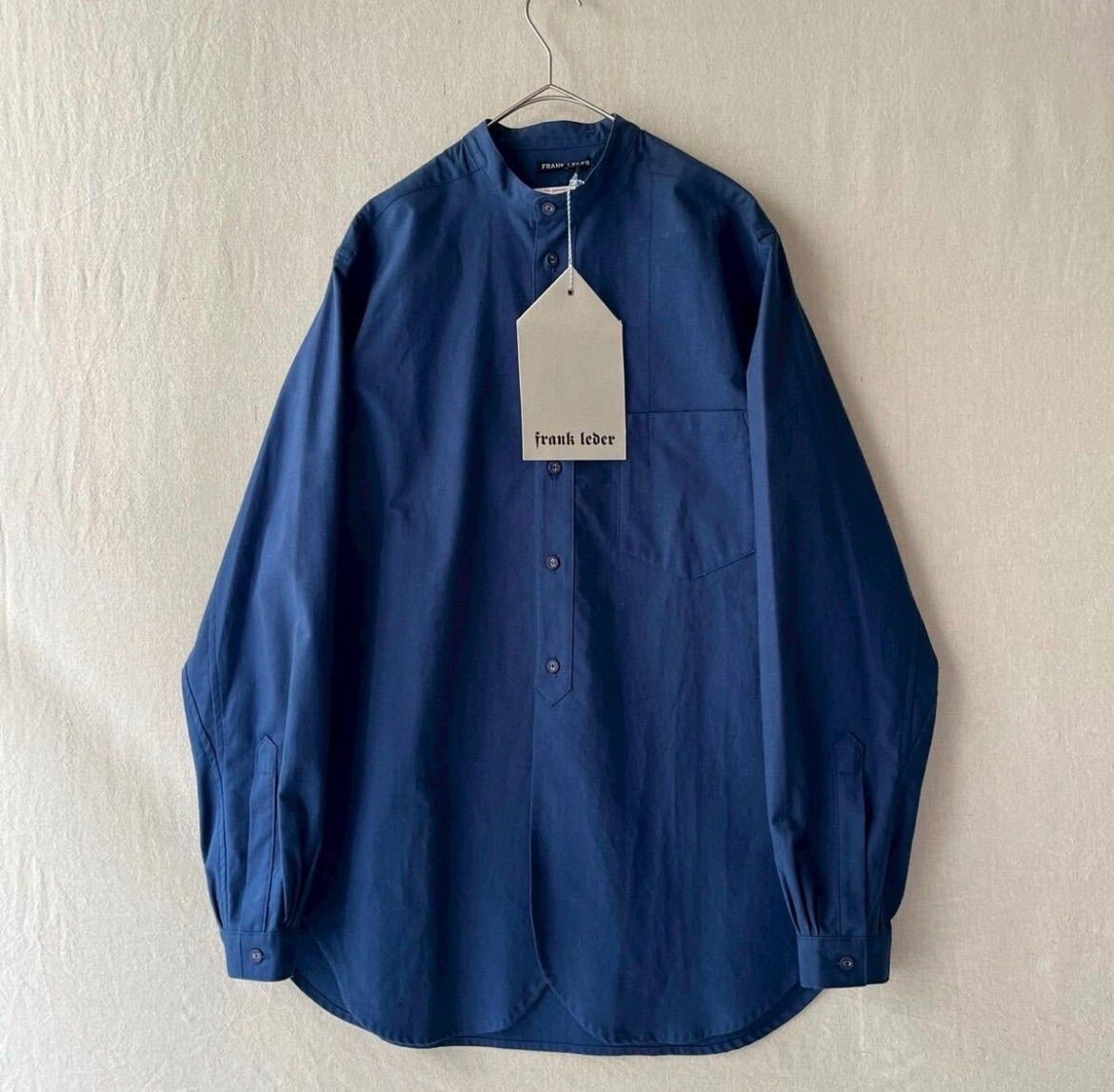 定価4.7万円 FRANK LEDER ベッドリネン バンドカラー シャツ / S コットン ネイビー ビンテージ生地 T6-05051-91311 21,743円