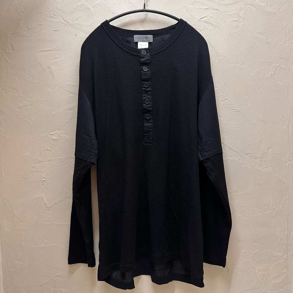 Yohji Yamamoto POUR HOMME ヨウジヤマモトプールオム Henry Neck Docking Cut Sew 長袖カットソー HE-T19-171-1-3 ブラック size:-【代官山B05】