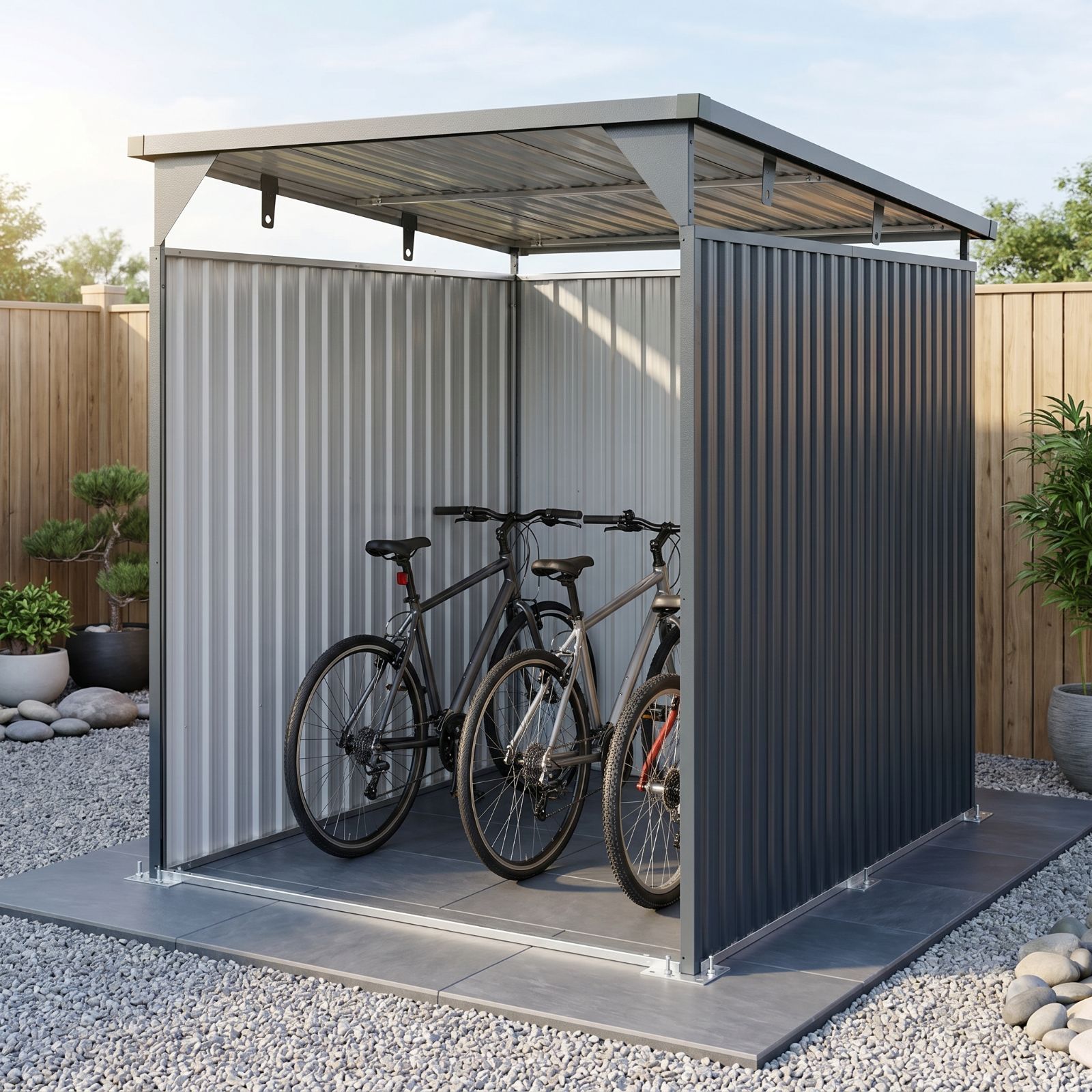 【物干し竿付き】サイクルポート 自転車倉庫 収納目安3～5台 3面囲 スチール 今だけ2000円OFFクーポン配布中】物干し竿付き サイクルポート 3面囲い