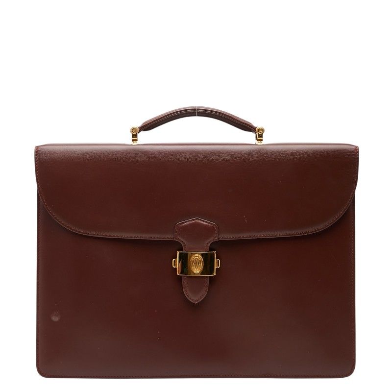 カルティエ マストライン ビジネスバッグ ブリーフケース ワインレッド ボルドー レザー レディース CARTIER【1-0270508】