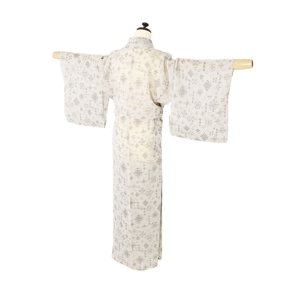 紗紬 正絹 薄緑 絣 SSサイズ ki32272 美品 夏着物 盛夏 レディース