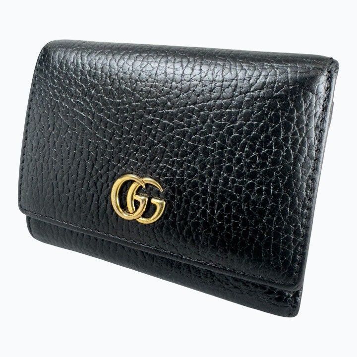 【美品】GUCCI グッチ GGマーモント コンパクト Wホック 三つ折り 財布 474746 ブラック