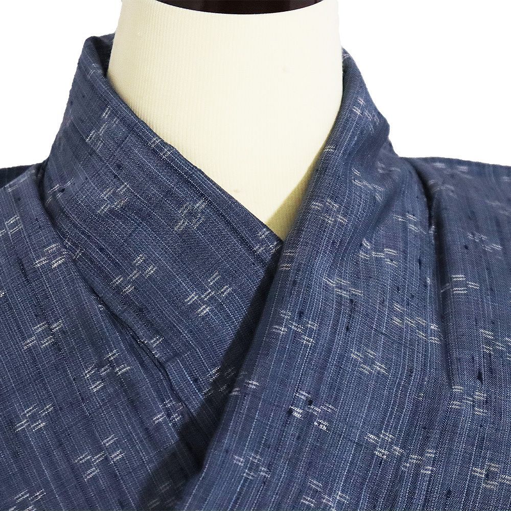 単衣 紬 正絹 紺 グレー 絣 Sサイズ ki32274 美品 ひとえ 夏着物