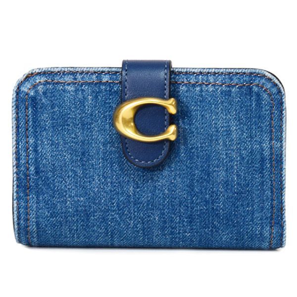 コーチ 財布 COACH デニム レザー タビー ロゴ コンパクト ウォレット 二つ折り財布 ディープブルー CAN58