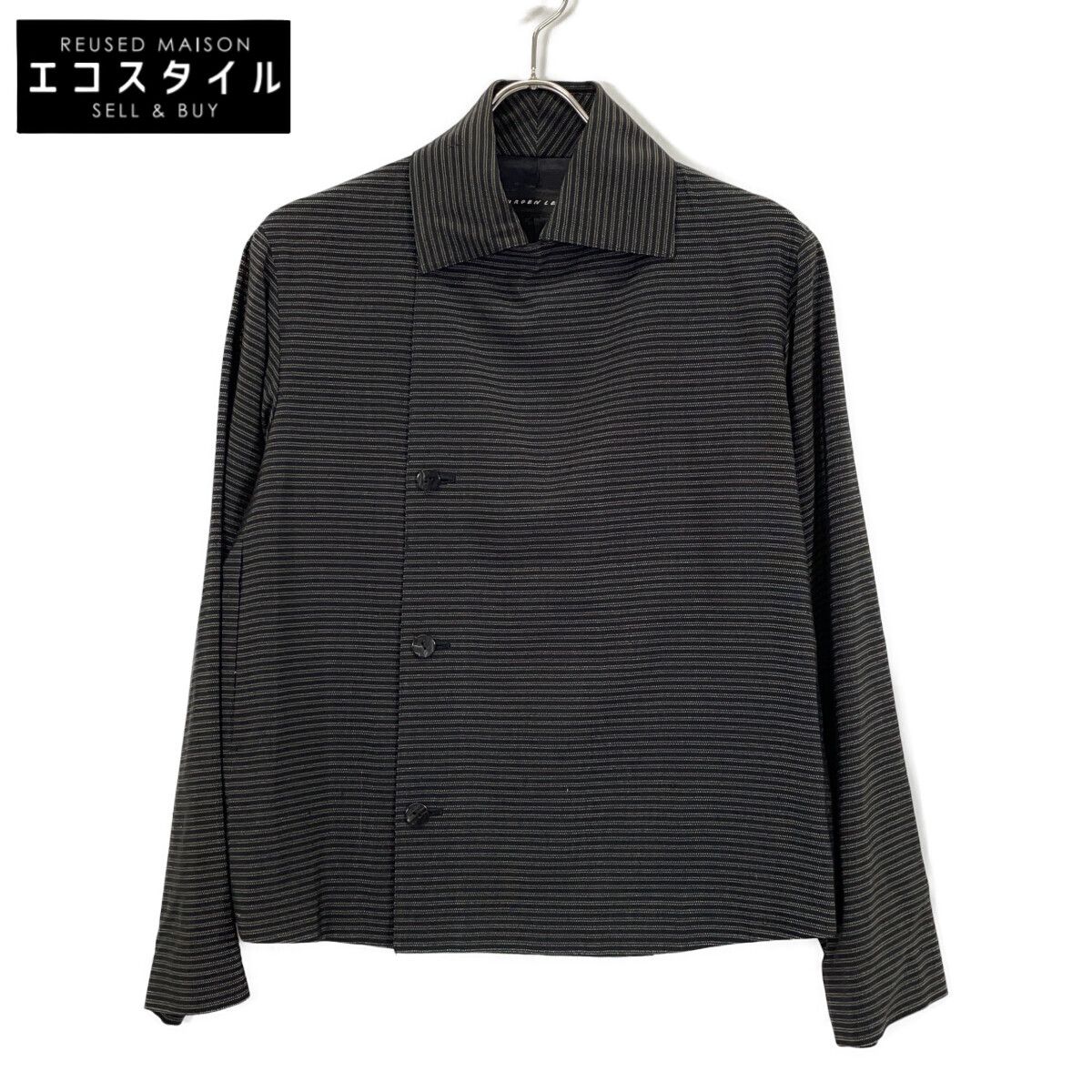 JURGEN LEHL　ヨーガンレール　ブラック シルク×コットン ボーダー シャツジャケット 7,841円
