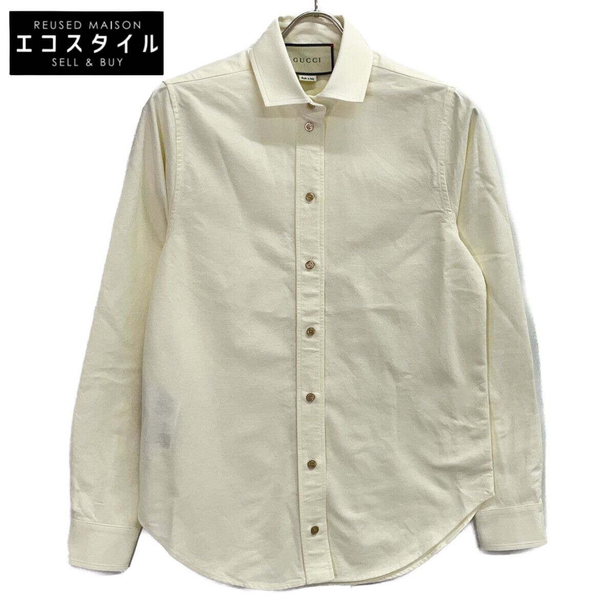 GUCCI　グッチ　621212 アイボリー コットン ロングスリーブシャツ　38