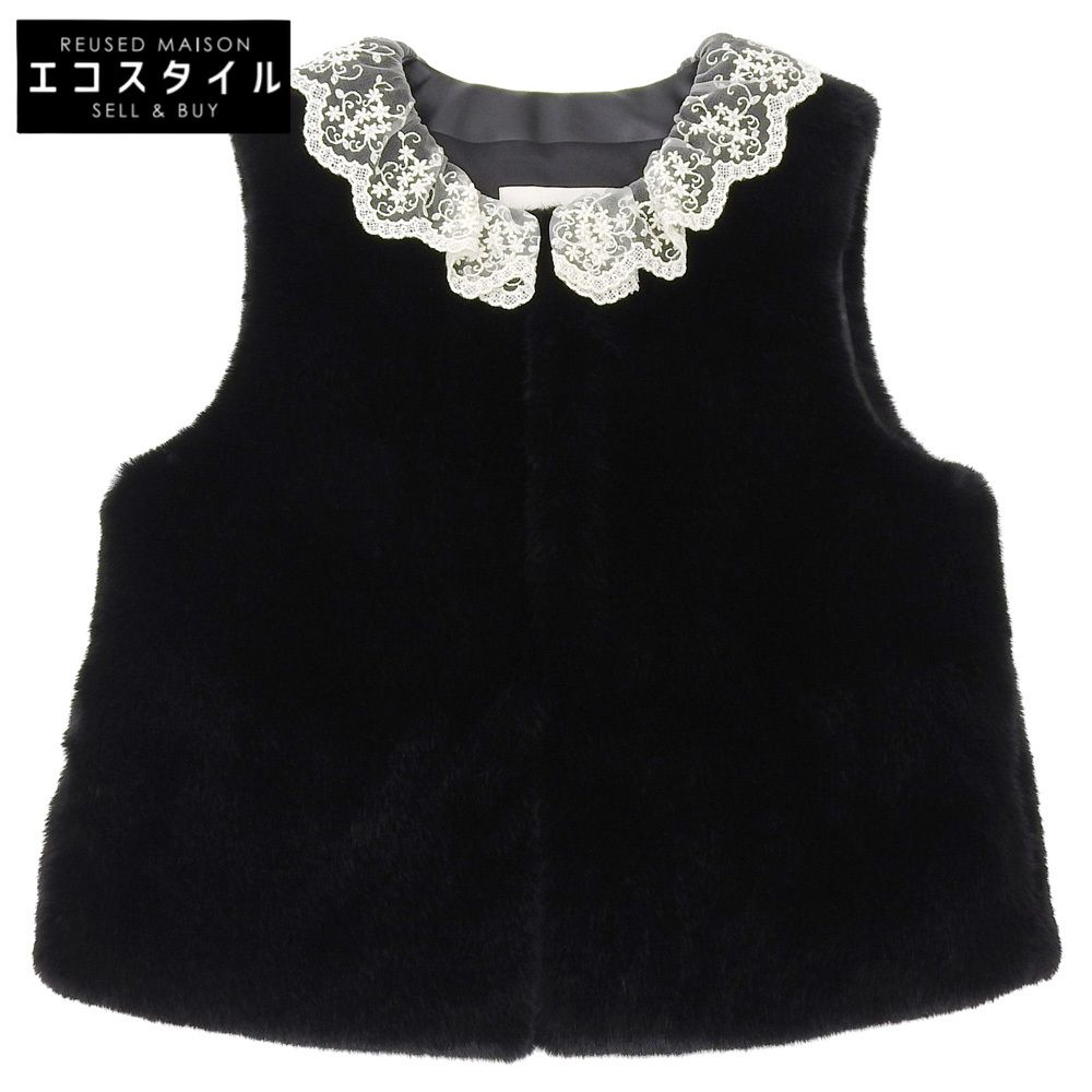 LEMONPLET　レモンプレット　FAUX FUR KIRE LACE DETAIL VEST エコファーベスト レディース ブラック S　S