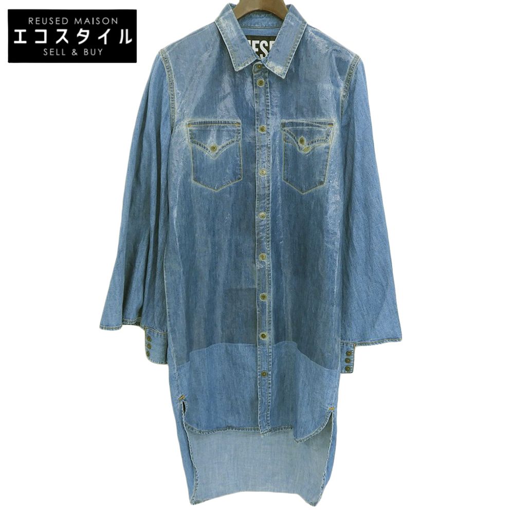 DIESEL　ディーゼル　ラミネートデザイン キモノスリーブ デニムシャツ ワンピース レディース インディゴ XS　XS