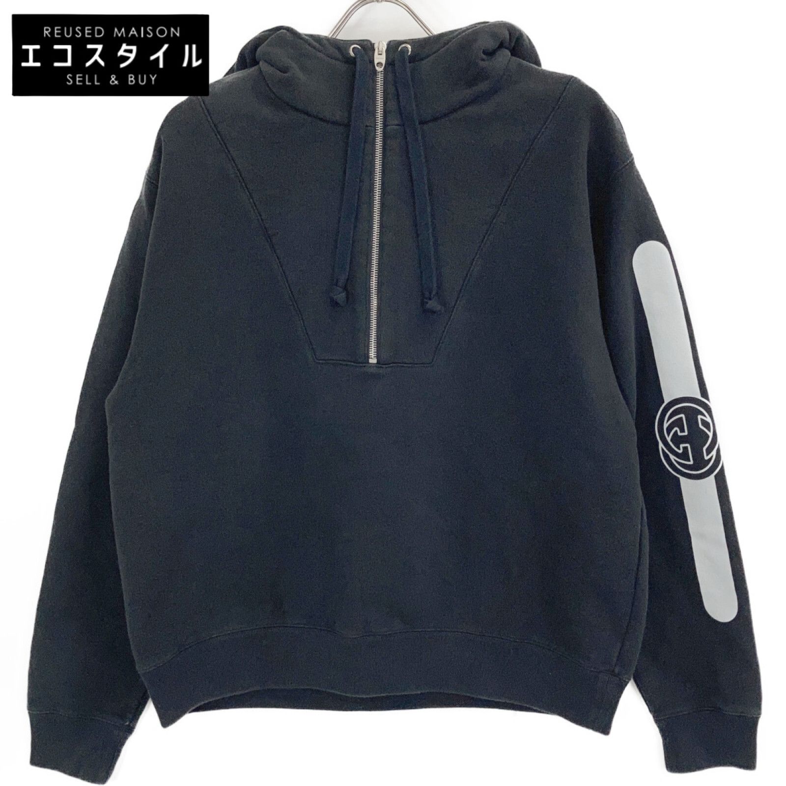 GUCCI グッチ 627079 ブラック ロゴプリント ハーフジップ パーカー XS