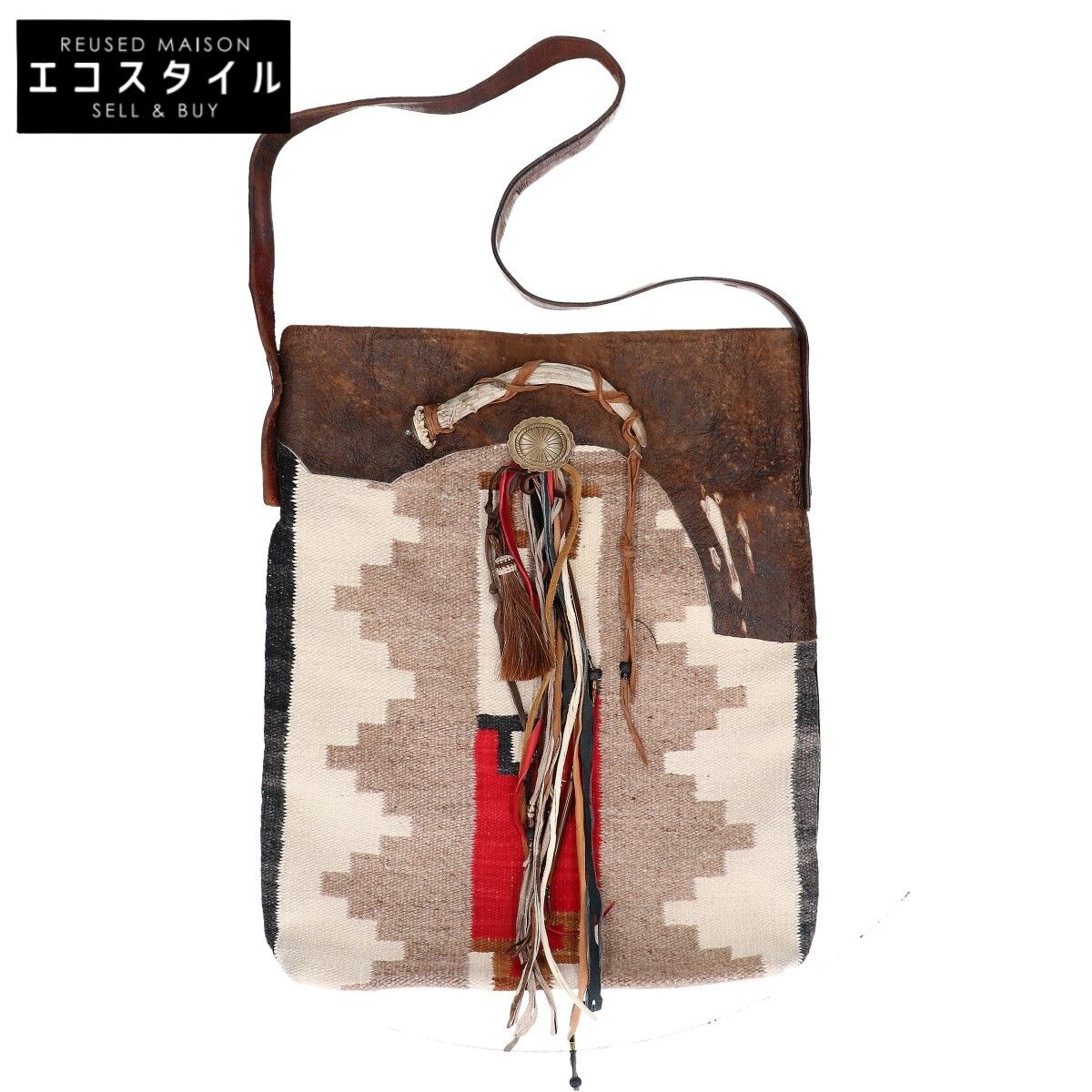 Ralph Lauren　ラルフローレン　ヴィンテージ ウールxカウレザー ネイティブインディアン ホーンxビーズxコンチョ LETH ARTISAN SCOUT BAG　ONE