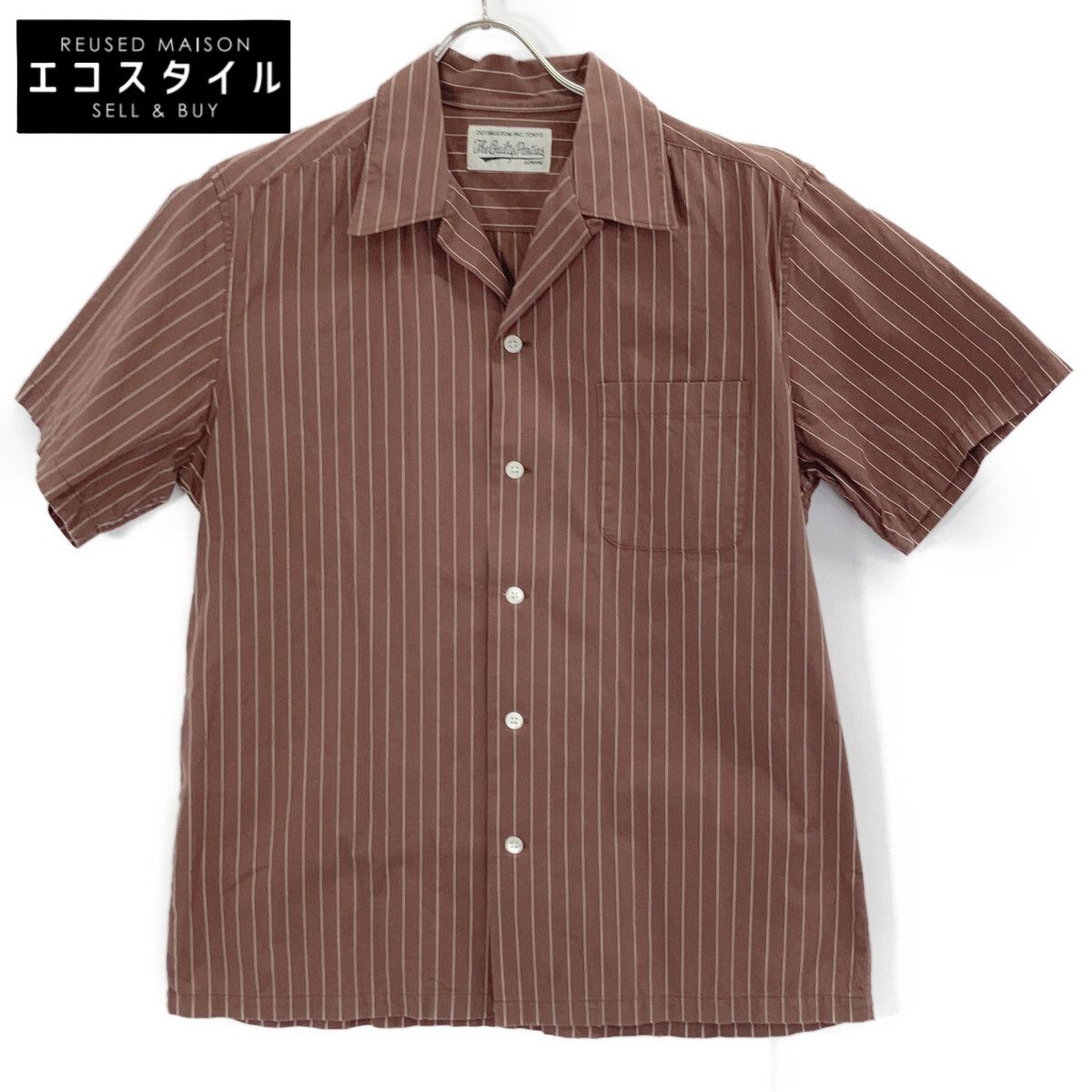 WACKO MARIA　ワコマリア　20SS ブラウン PINSTRIPE OPEN COLLAR SHIRT　S