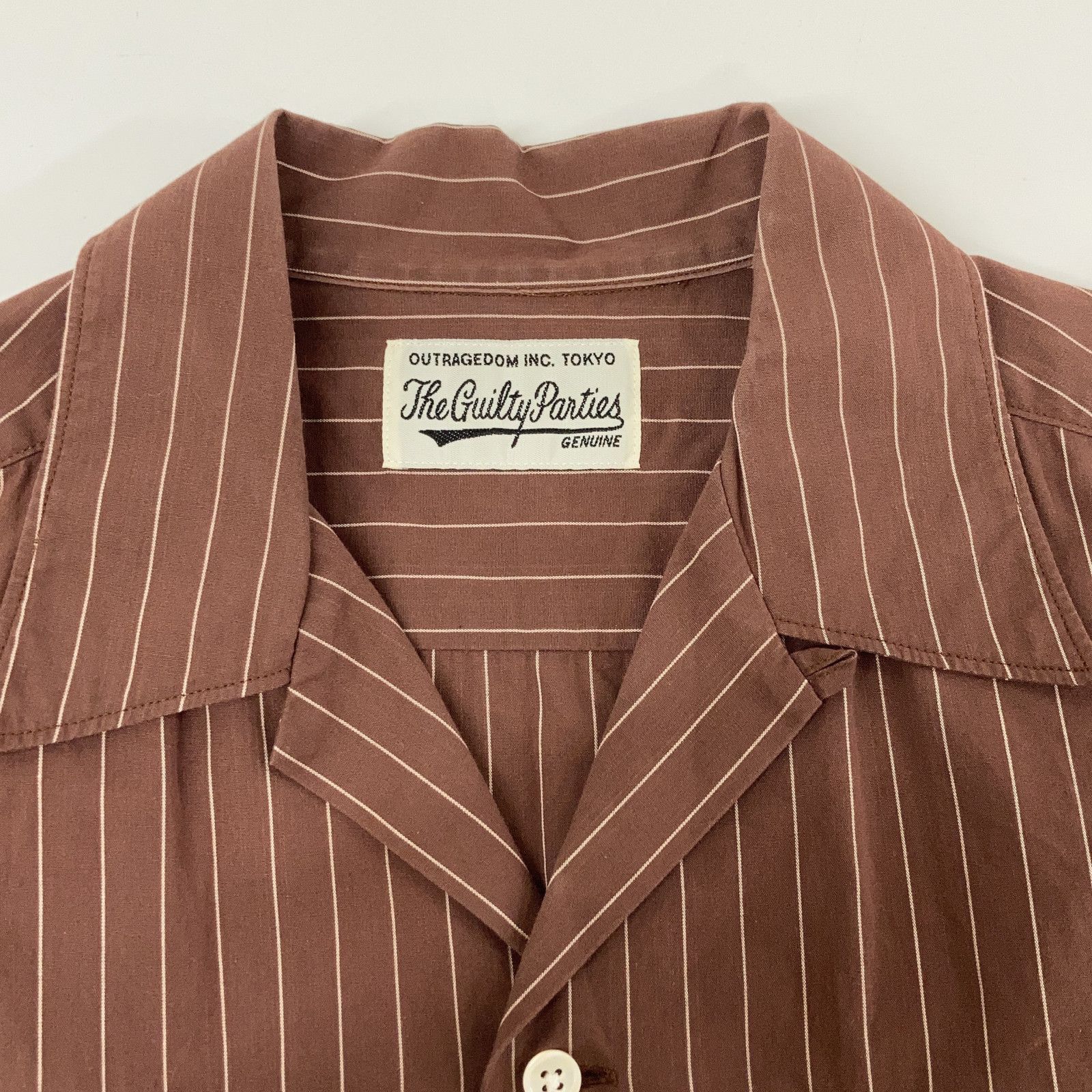 WACKO MARIA ワコマリア 20SS ブラウン PINSTRIPE OPEN COLLAR SHIRT S