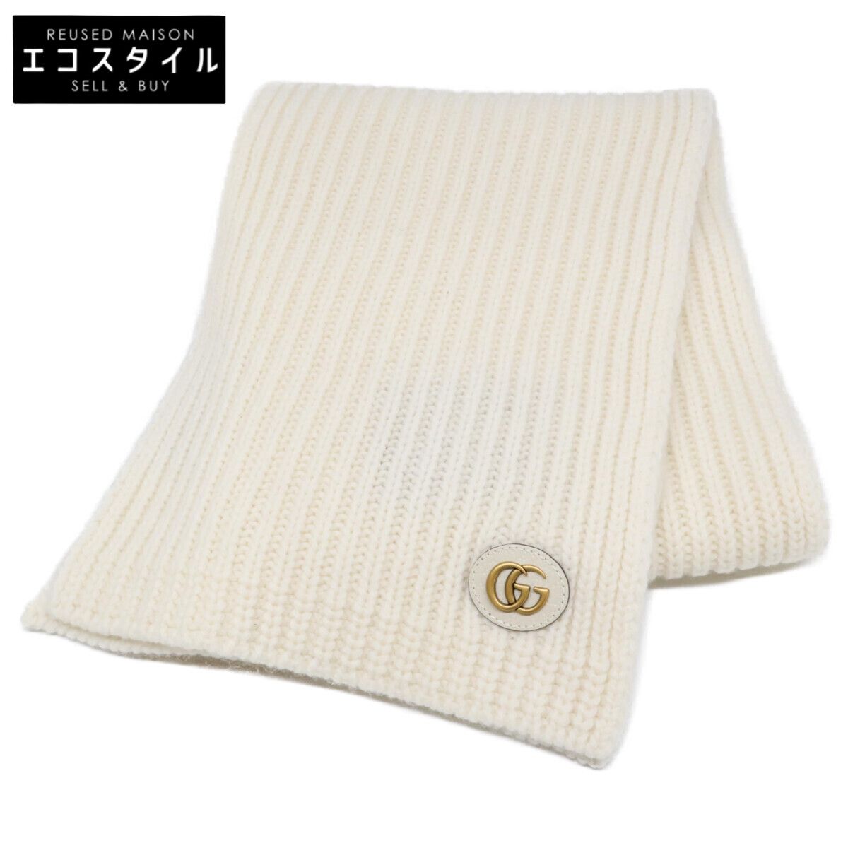 GUCCI　グッチ　【新品同様】773426 3GB02 9200 ダブルG付き ウールカシミア スカーフ　25X180cm 40,040円