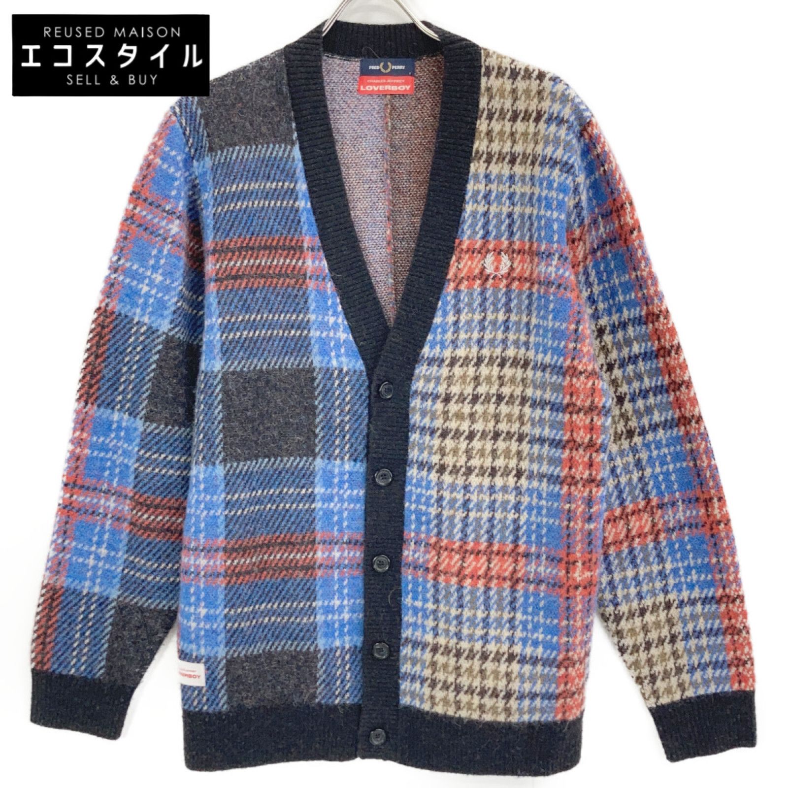 FRED PERRY　フレッドペリー　×LOVERBOY チェック柄 2020年 アルパカ ニットカーディガン　S