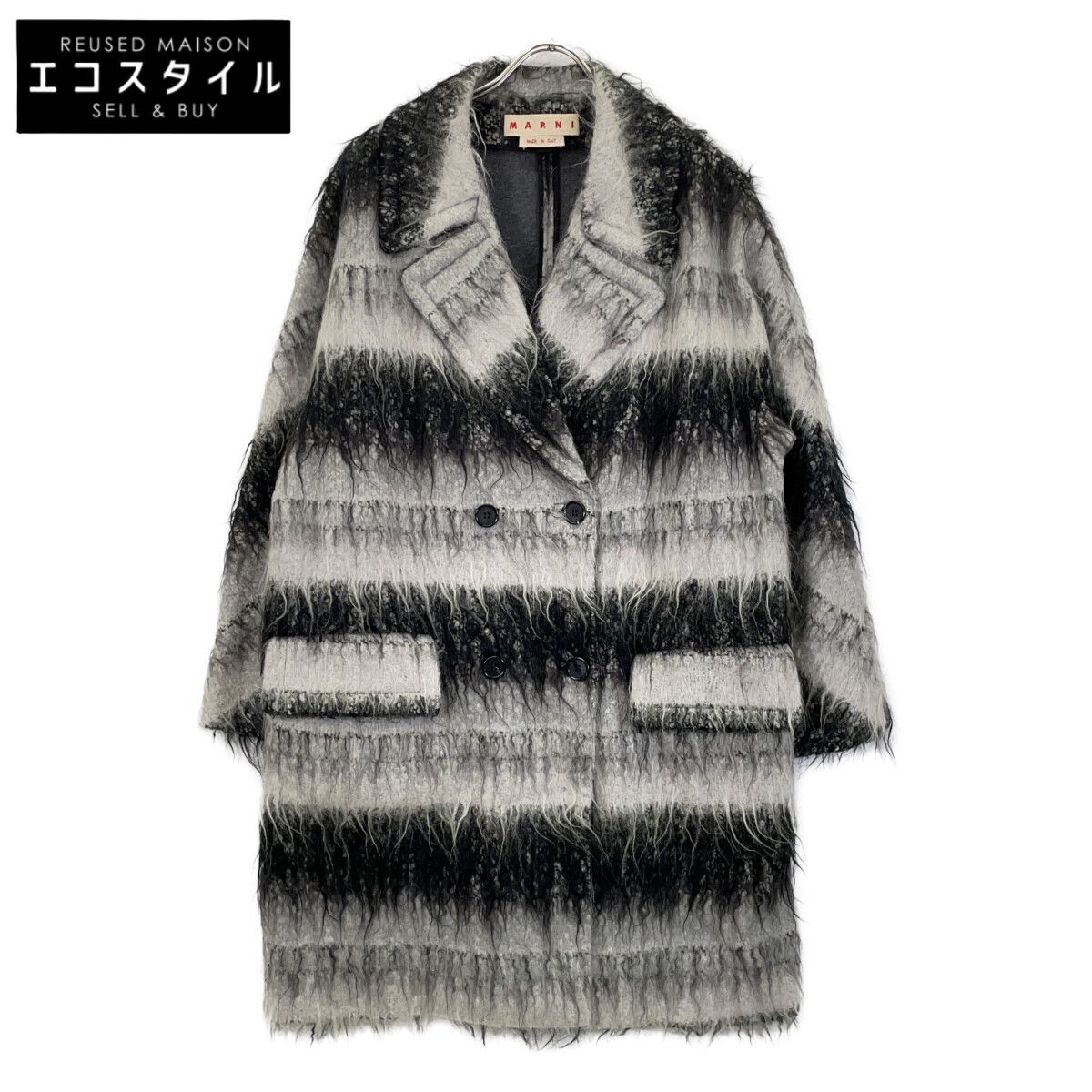 MARNI　マルニ　13-14AW ブラック/グレー CPMAO10A00TW577 モヘア混 チェスターコート　40