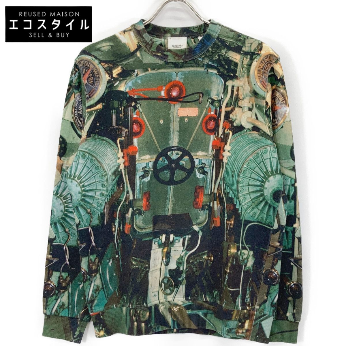 BURBERRY　バーバリー　グリーン 総柄 クルーネック ロングスリーブ スウェット　XS 9,549円