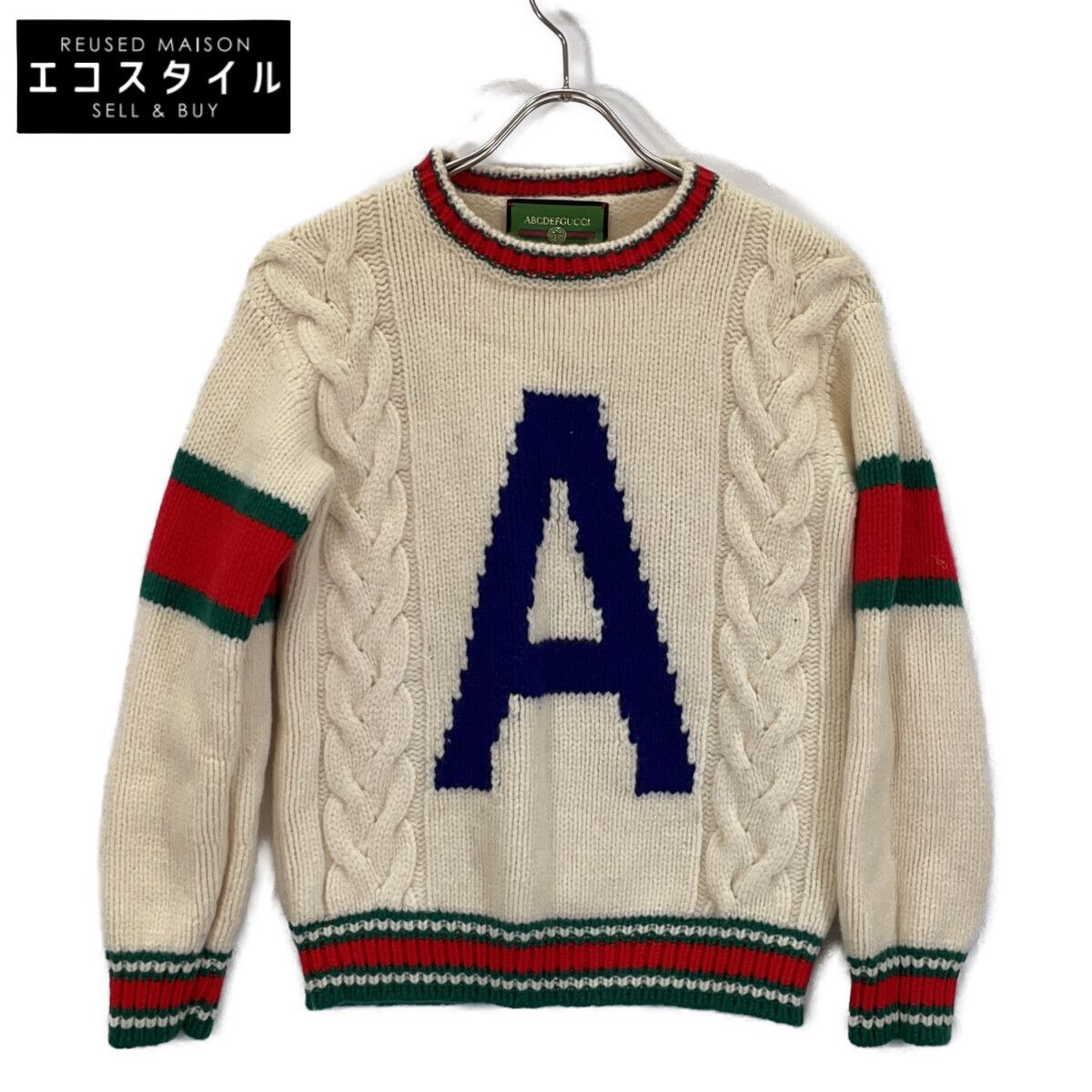 GUCCI　グッチ　ABCDEFGUCCI　537540 アイボリー シェリーライン A ロゴ ニットセーター　XXS
