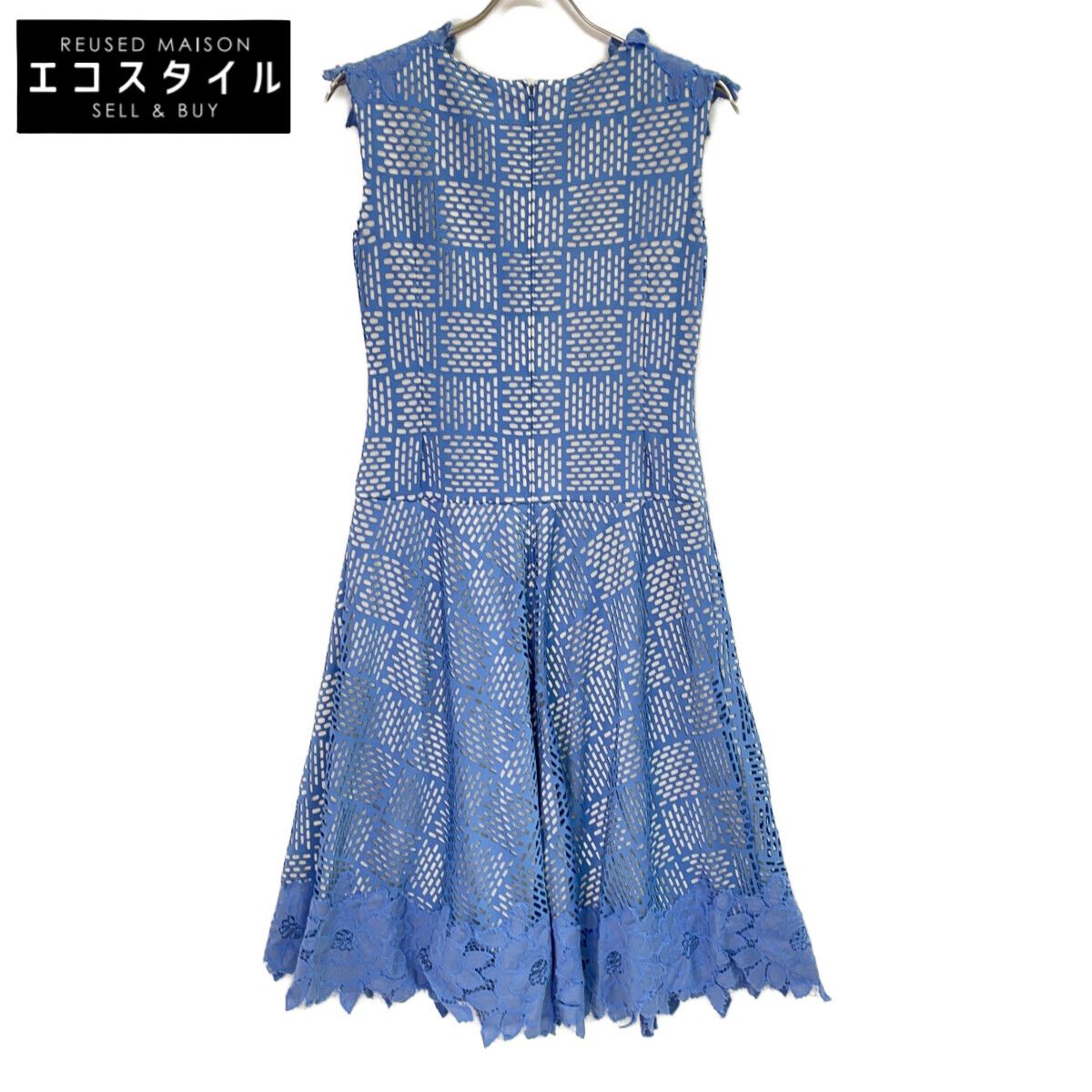 TADASHI SHOJI　タダシショージ　ブルー ASC16001M メッシュ 花刺繍レース ひざ丈 ワンピース　S