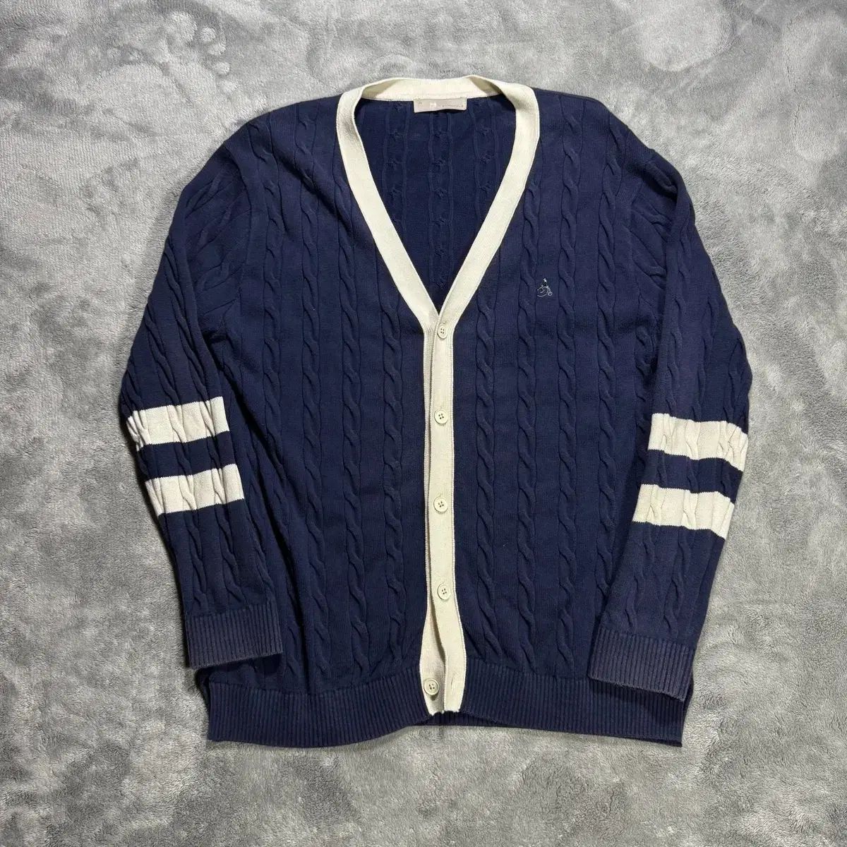 BEAN POLE ビーンポール Yネック ネイビー バイカラー カーディガン