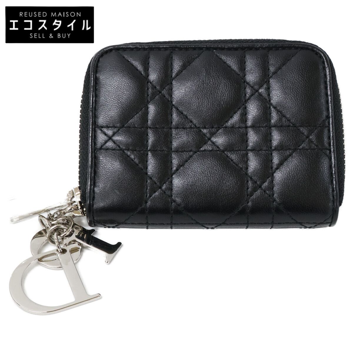 DIOR　ディオール　【美品】レディディオール ラムスキン カナージュ ラウンドファスナー
