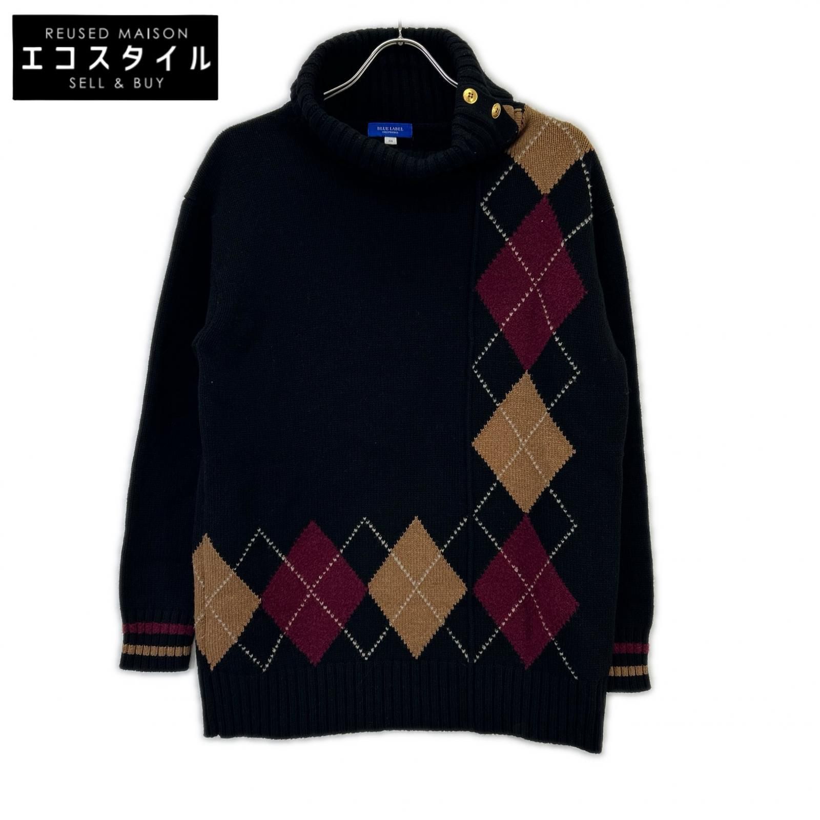BLUE LABEL CRESTBRIDGE　ブルーレーベルクレストブリッジ　ブラック ビッグアーガイルプルオーバーニット　38