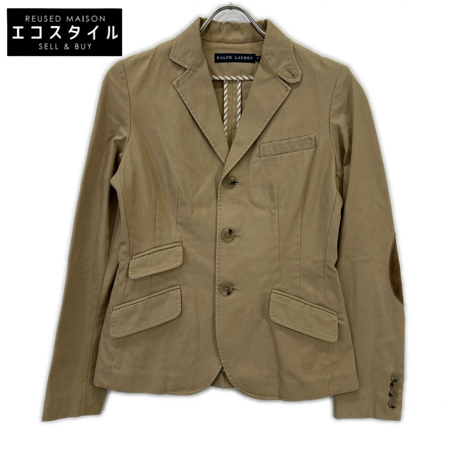 Ralph Lauren　ラルフローレン　ベージュ ヘリンボーン スエードアームパッチ ジャケット　9