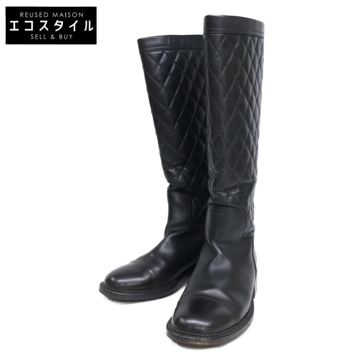 CHANEL　シャネル　G29323 ブラック マトラッセ レザー ロングブーツ　38
