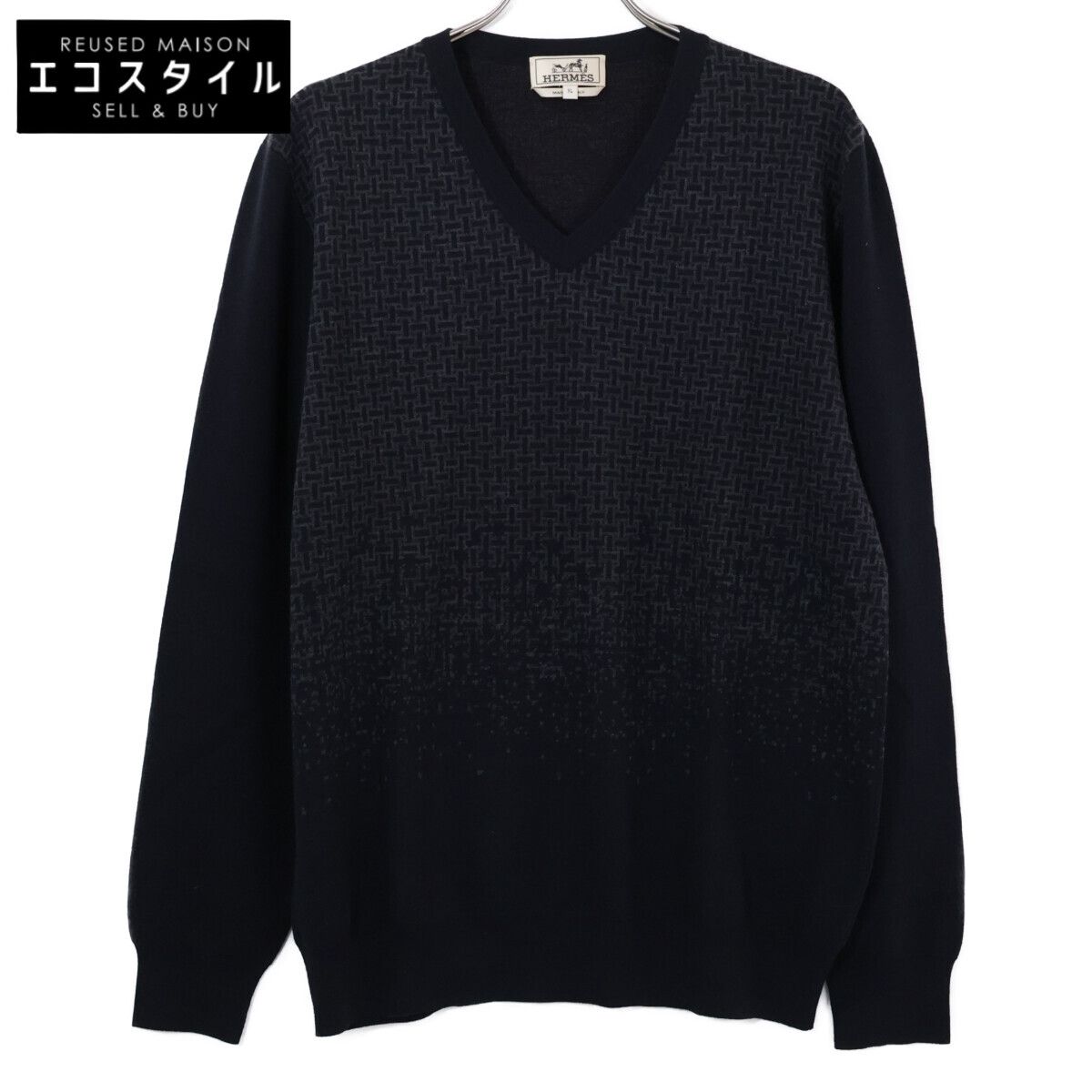 HERMES　エルメス　【美品/国内正規】グラデーション総柄 Vネック ニットセーター　XL