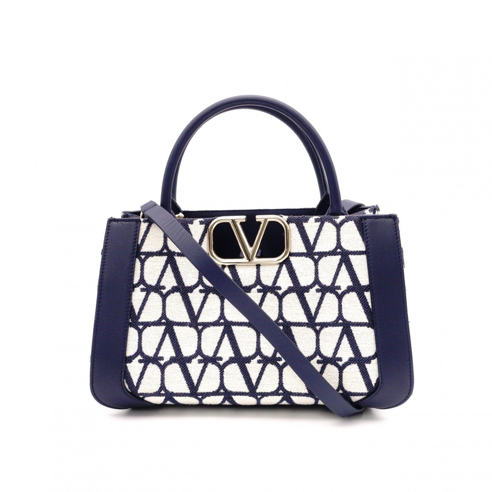 Valentino Garavani ヴァレンティノガラヴァーニ トワル イコノグラフ ハンドバッグ キャンバス ネイビー 2way ロゴ