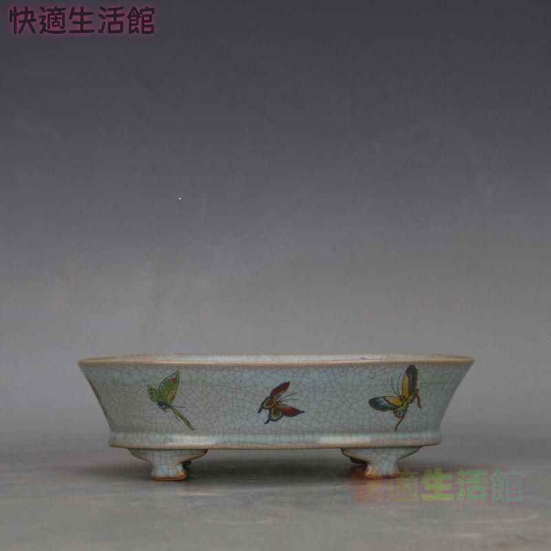 美術品・アンティーク・コレクション 宋汝窯 天青釉蝶紋 四足水仙盆