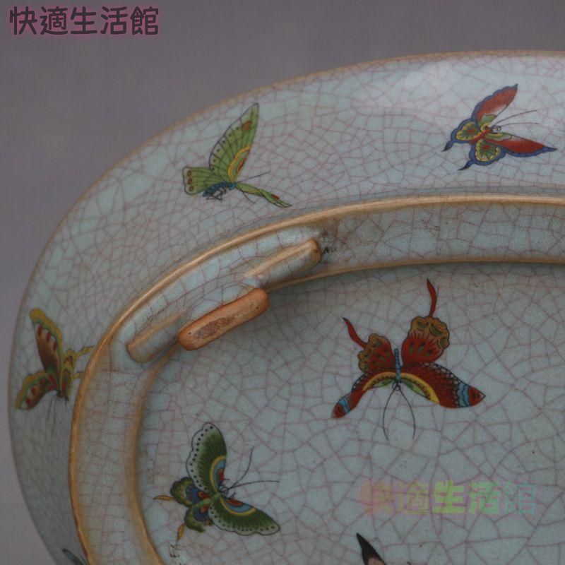 宋汝窯 天青釉蝶紋 四足水仙盆 景徳鎮 陶磁器 装飾品 現代工芸品 美術品 置物 美術品・アンティーク・コレクション 宋汝窯 天青釉蝶紋 四足水仙盆