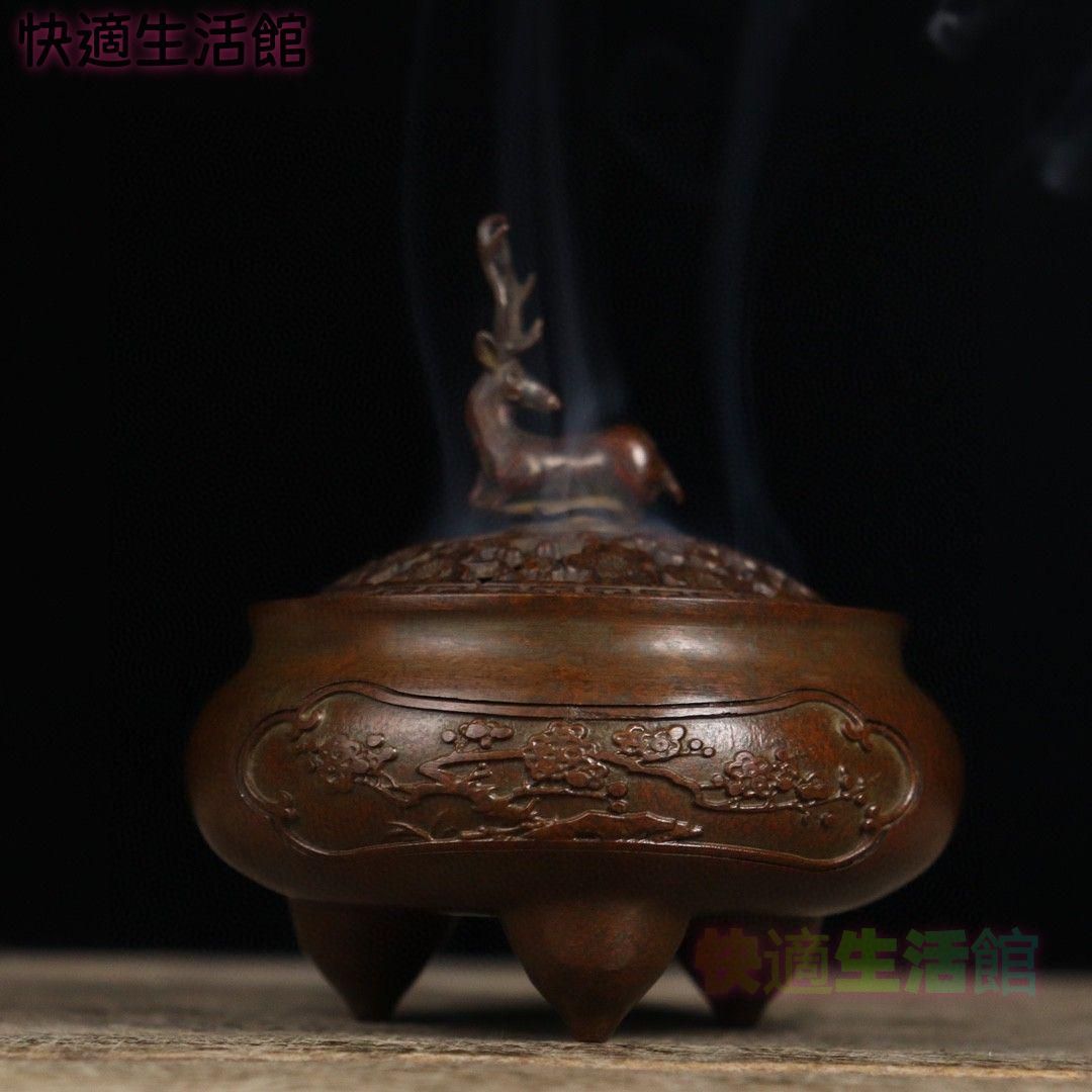 銅器 鹿 三足炉 香炉 茶道の 置物 GY529