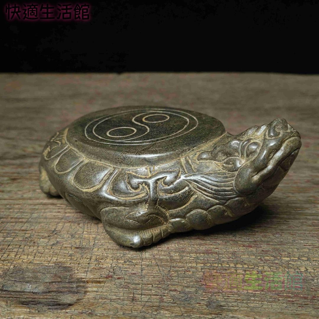 天然青石彫刻太極竜亀のコ・コ・スンイの猫のネコ ポットマット 茶道具 GY529