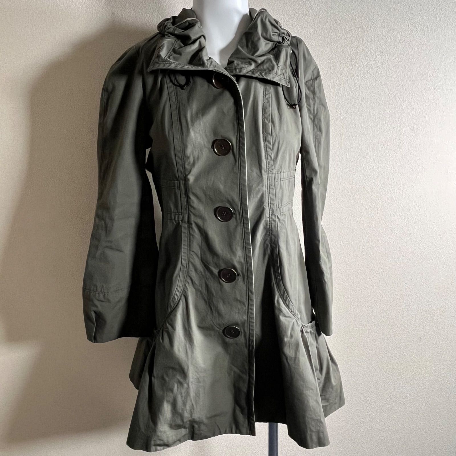 管2605-86】BURBERRY BLUE LABEL フード付き コート 38 カーキ系 綿100