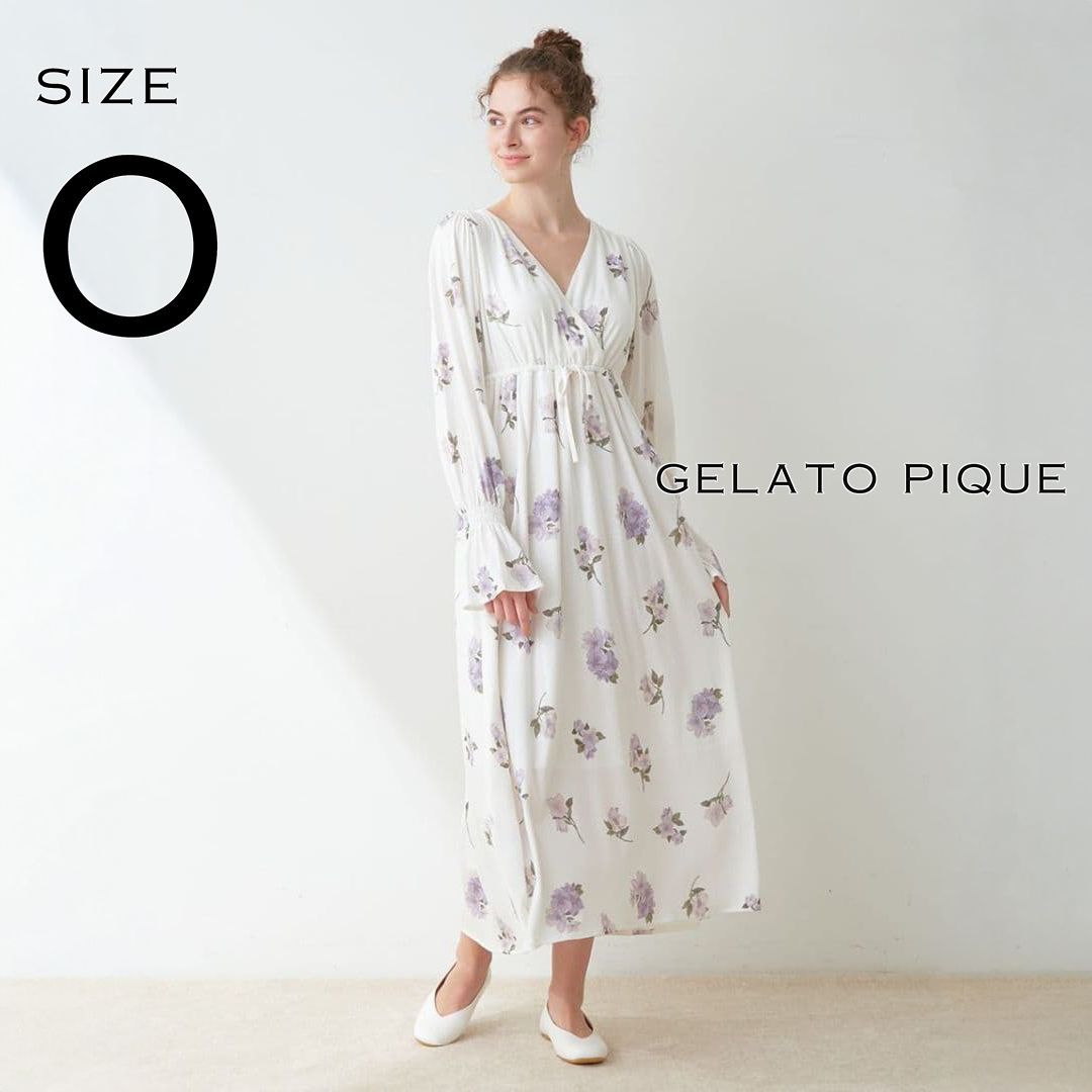 【完売品】gelato piqueジェラートピケ クリスマスローズ柄 中花柄カップインカシュクールワンピース 0(S) 白ホワイト×ラベンダー 【古着】【中古】【送料無料】
