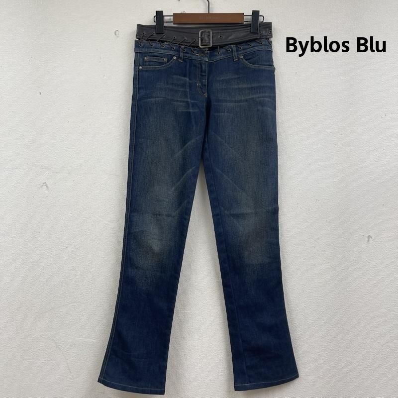 古着 Byblos Blu archive 編み上げ デザイン レザー ベルト デニム パンツ y2k レディース 27インチ ISItems【USED】【古着】【中古】50159442