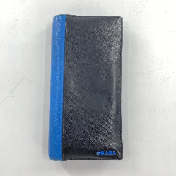 【中古】PRADA 二つ折り財布 サフィアーノ ブルー ブラック プラダ[10]