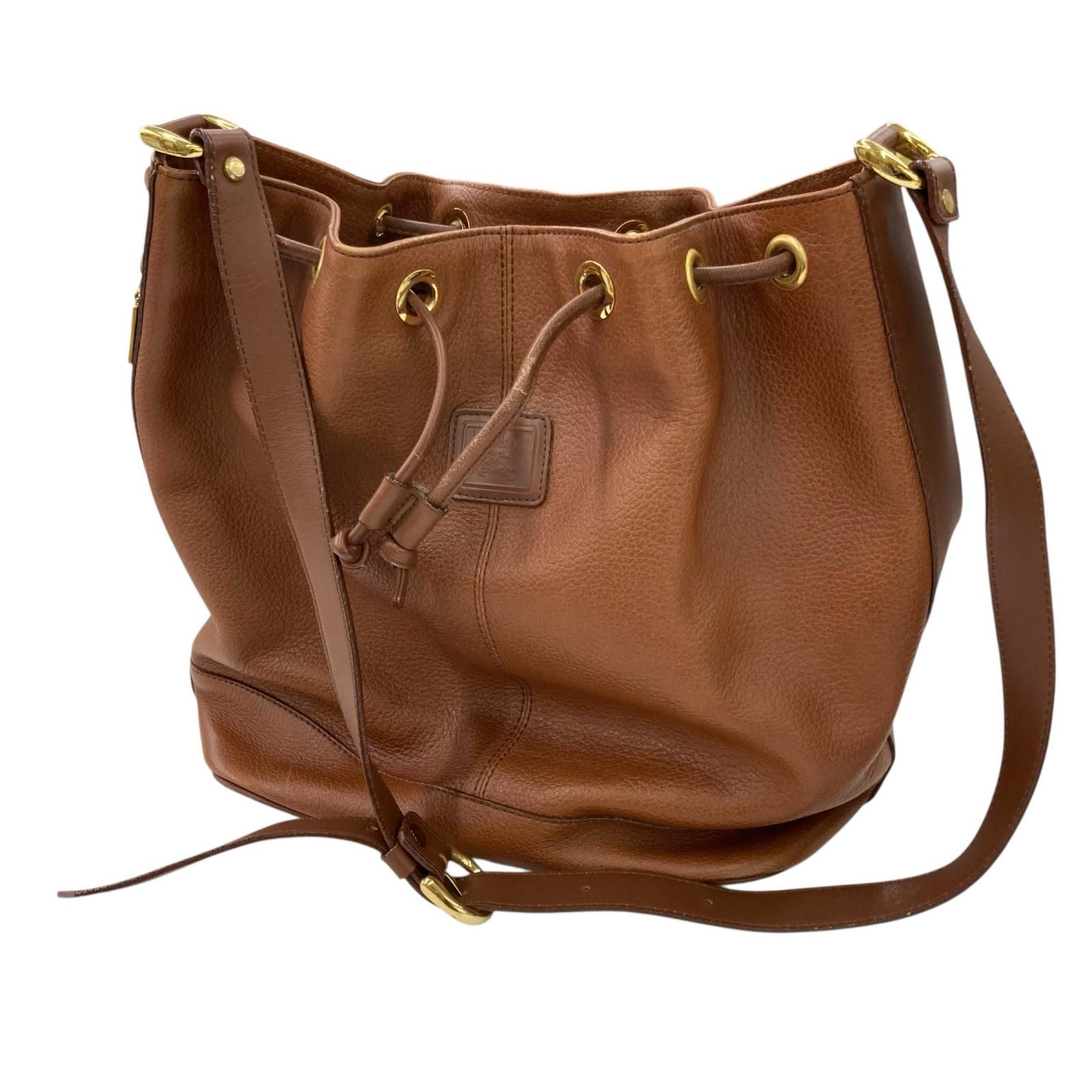 186005 BURBERRY バーバリー トートバッグ ブラウン レザー ヴィンテージ 巾着型 ショルダーバッグ レディース