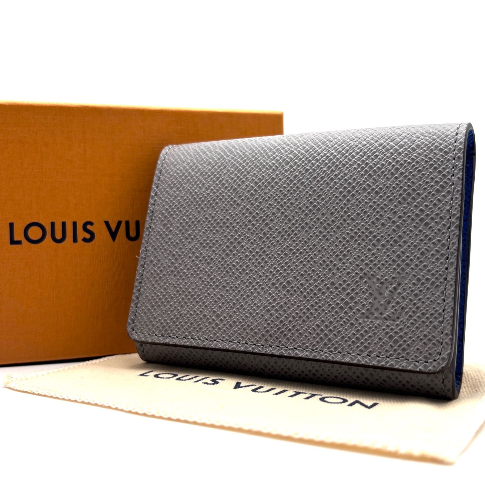 未使用保管品 LOUIS VUITTON ルイヴィトン タイガ アンヴェロップ カルト ドゥ ヴィジット 名刺入れ カードケース グレー ブルー バイカラー レザー 本革 マチあり ビジネス 通勤 父の日 サマーギフト 夏のボーナス ご褒美