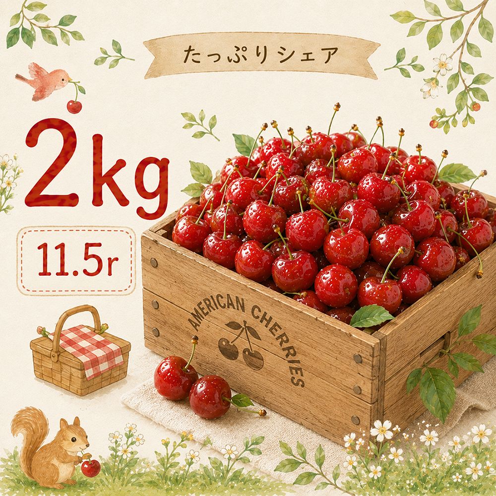 アメリカンチェリー 2kg 11.5ROW 甘み濃厚 たっぷりシェア 常温発送