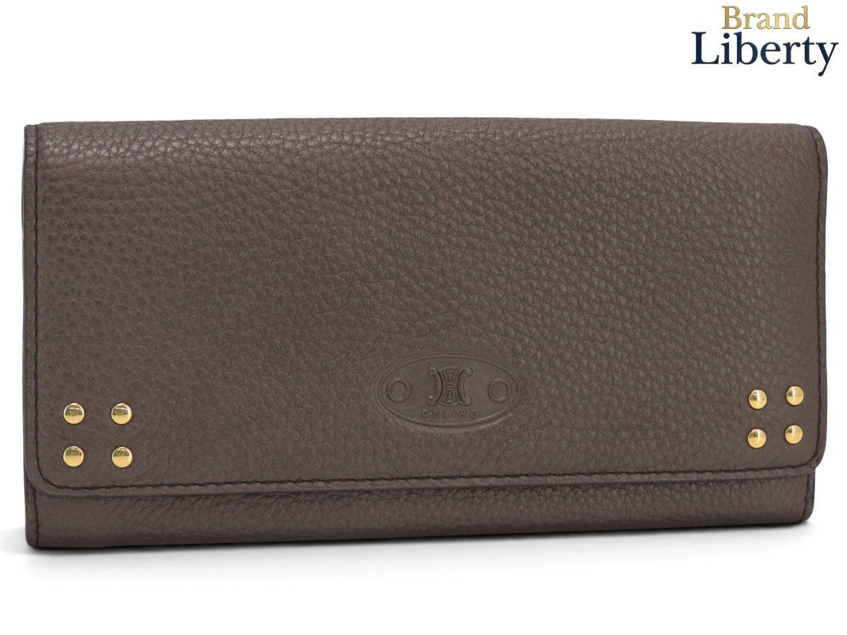 【超美品】セリーヌ CELINE ヴィンテージ マカダム ロ�
2000
� スタッズ レザー 二つ折り長財布 ダークブラウン レザー