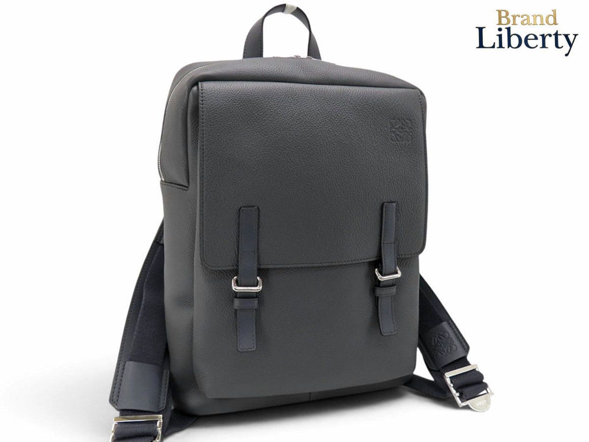 【超美品】ロエベ LOEWE アナグラム ミリタリー バックパック リュックサック アンスラサイト グレー ソフトグレインカーフ B553J18X04
