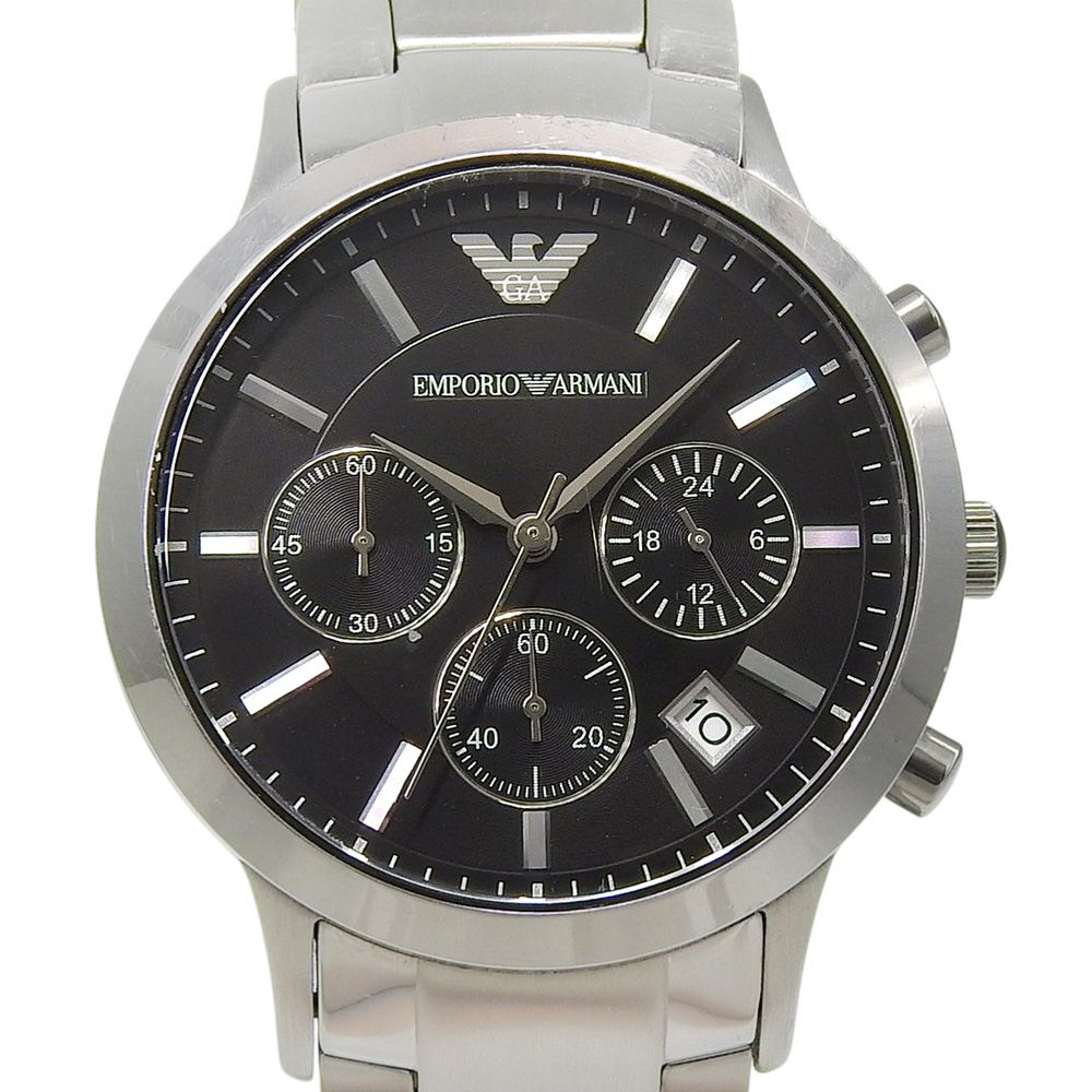 【ARMANI】エンポリオ・アルマーニ クロノグラフ AR-2435 ステンレススチール シルバー クオーツ クロノグラフ メンズ 黒文字盤 腕時計