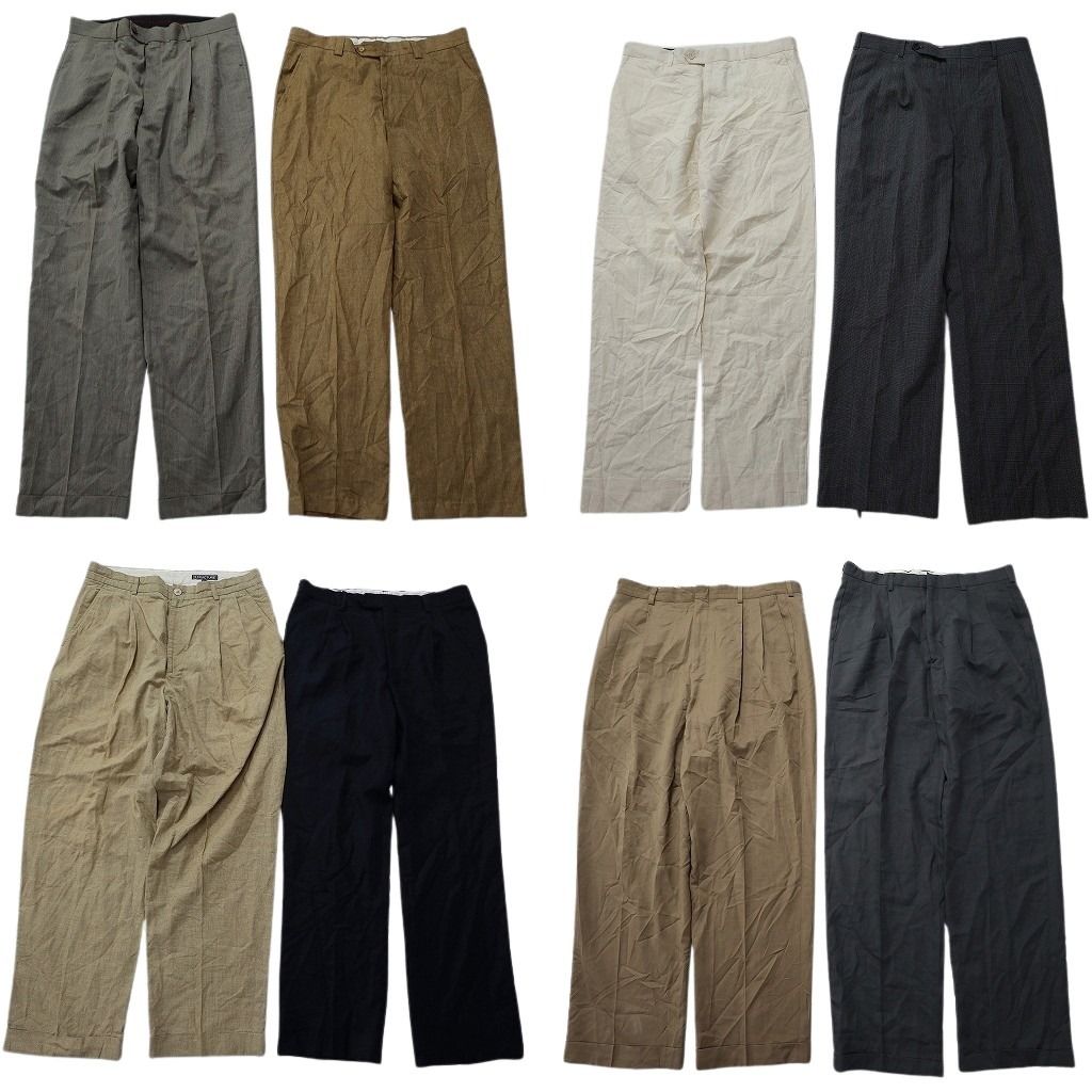 古着卸 まとめ売り スラックス 8枚セット ( メンズ 34 ) ダブル仕様 ワイド ツータック 中古 古着 NE9951